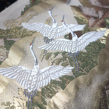 Load image into Gallery viewer, BB10019AB Silk Obi Fabric Crane Birds Gold 58.7x11.0in(149x28cm)
