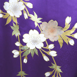 Furisode Purple Gold Black Peony Butterfly Sakura Silk #9699J4