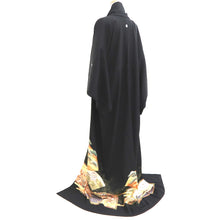 Load image into Gallery viewer, Tomesode Black Gold Crane Birds Pine Tree Tall Silk #10395F5
