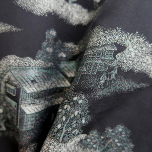 Haori Jacket Vintage(1950-1980) Black Silver Landscape Silk #9757A3