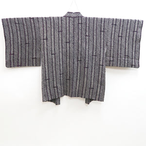 Haori Jacket Vintage(1950-1980) Black Purple Shibori Bamboo Silk #9900B3