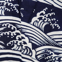 Load image into Gallery viewer, Yukata Vintage(1950-1980) White Navy Curling Wave Cotton #10487B1
