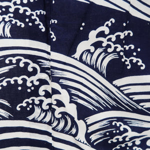 Yukata Vintage(1950-1980) White Navy Curling Wave Cotton #10487B1