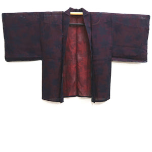 Haori Jacket Vintage(1950-1980) Black Red See-Through Maple Leaf Silk #10040C5