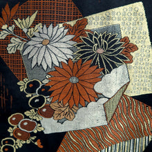Load image into Gallery viewer, Haori Jacket Vintage(1950-1980) Black Gold Silver Chrysanthemum Plum blossom Silk #10996F4

