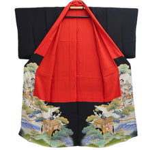Load image into Gallery viewer, Tomesode Vintage(1920-1950) Black Hand painted Crane Birds Silk #10405A1
