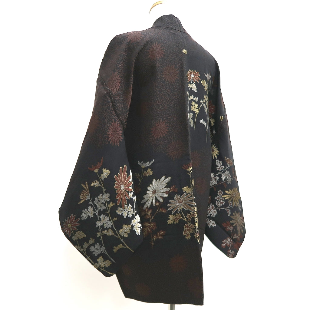 Haori Jacket Vintage(1950-1980) Black Chrysanthemum Silk #10115D2