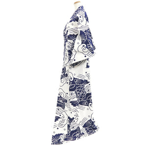 Yukata Vintage(1950-1980) White Navy Curling Wave Shachihoko Cotton #10479A5