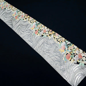 Fukuro Obi Silver Gold Bird Peony Ryusui Silk BB345W1