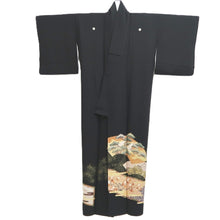 Load image into Gallery viewer, Tomesode Black Gold Crane Birds Pine Tree Tall Silk #10395F5
