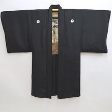 Load image into Gallery viewer, Men&#39;s Haori Vintage(1950-1980) Black Montsuki Temple Landscape Silk #9821B1
