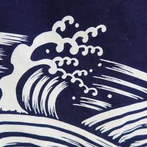 Yukata Vintage(1950-1980) White Navy Curling Wave Cotton #10487B1