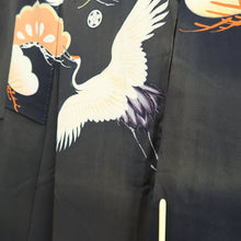 Load image into Gallery viewer, Furisode Vintage(1920-1950) Black Crane Birds Silk #11108Z1

