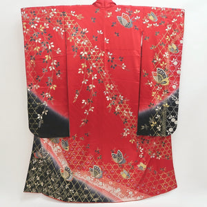 Furisode Red Black Gold Butterfly Tall Silk #9710J5