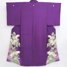 Load image into Gallery viewer, Kimono Vintage(1920-1950) Purple Crane Birds Hand painted Silk #9673J3
