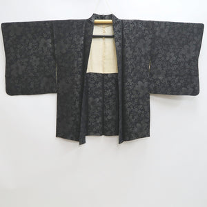 Haori Jacket Vintage(1950-1980) Black Silver Gold Chrysanthemum Rangiku Silk #10100D2