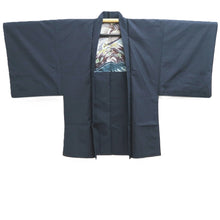 Load image into Gallery viewer, Men's Haori Vintage(1950-1980) Blueish Black Eagle Curling Wave Silk #10652C4
