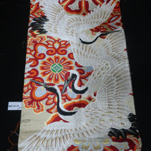 Load image into Gallery viewer, BB10110AG Silk Obi Fabric Vintage(Pre-1920) Crane Birds White 76.8x11.0in(195x28cm)
