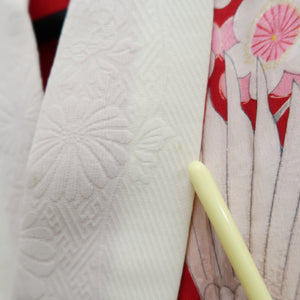 Juban Vintage(1950-1980) Red Pink Crane Birds Plum blossom Silk #10507B1