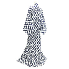 Load image into Gallery viewer, Yukata Vintage(1950-1980) White Navy Cherry Blossom Sakura Cotton #11101B1
