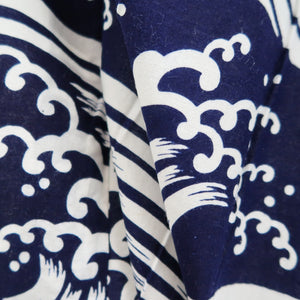 Yukata Vintage(1950-1980) White Navy Curling Wave Cotton #10487B1