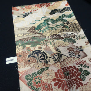 BB10050AD Silk Obi Fabric Crane Birds Green Red 72.0x10.2in(183x26cm)