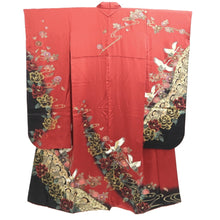 Load image into Gallery viewer, Furisode Red Gold Crane Birds Silk #11084A5
