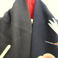 Load image into Gallery viewer, Furisode Vintage(1920-1950) Black Crane Birds Silk #11108Z1
