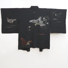 Load image into Gallery viewer, Haori Jacket Vintage(1950-1980) Black Silver Gold Pigeon Silk #10085D1
