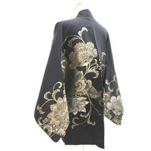 Load image into Gallery viewer, Haori Jacket Vintage(1950-1980) Black Gold Floral pattern Silk #10987F4
