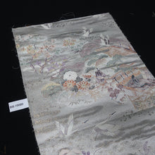 Load image into Gallery viewer, BB10080AF Silk Obi Fabric Heian Princess Crane Birds Silver 50.8x10.6in(129x27cm)
