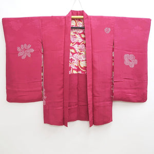 Haori Jacket Vintage(1920-1950) Reddish Pink Shibori Folding Fan Long Silk #9961C1