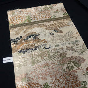 BB10040AC Silk Obi Fabric Vintage(1920-1950) Crane Birds Brown 72.8x11.4in(185x29cm)