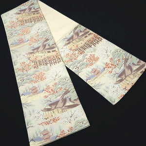 Fukuro Obi Beige Gold Kyoto Kiyomizudera Silk BB266V5