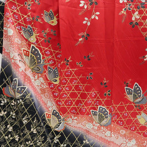 Furisode Red Black Gold Butterfly Tall Silk #9710J5