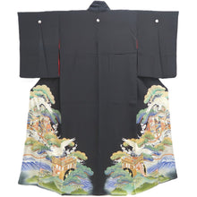 Load image into Gallery viewer, Tomesode Vintage(1920-1950) Black Hand painted Crane Birds Silk #10405A1
