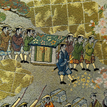 Load image into Gallery viewer, Fukuro Obi Gold Black Daimyogyoretsu Samurai Sakura Silk BB276V6
