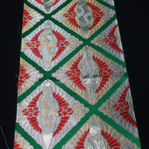 BB10070AE Silk Obi Fabric Crane Birds Green Gold 49.2x10.2in(125x26cm)