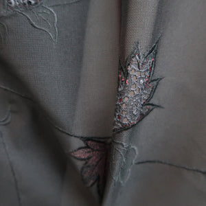 Haori Jacket Vintage(1950-1980) Black Red See-Through Flower Embroidery Silk #10220E2
