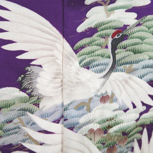 Kimono Vintage(1920-1950) Purple Crane Birds Hand painted Silk #9673J3