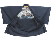 Load image into Gallery viewer, Men's Haori Vintage(1950-1980) Blueish Black Eagle Curling Wave Silk #10652C4
