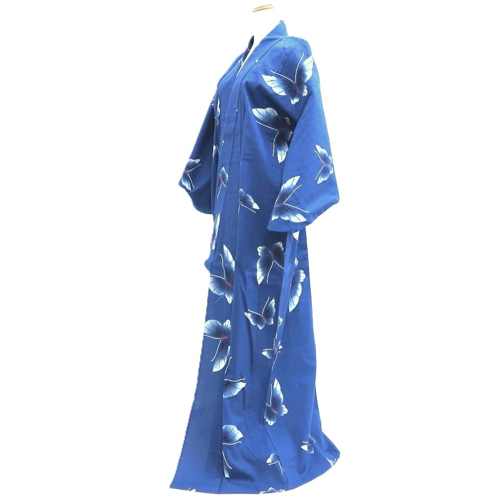 Yukata Vintage(1950-1980) Blue Butterfly Cotton #10488B1