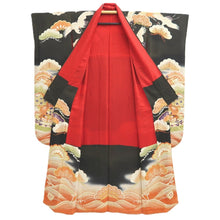 Load image into Gallery viewer, Furisode Vintage(1920-1950) Black Crane Birds Silk #11108Z1
