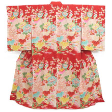 Load image into Gallery viewer, Juban Vintage(1920-1950) Red Peacock feather Silk #10369F4
