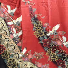 Load image into Gallery viewer, Furisode Red Gold Crane Birds Silk #11084A5
