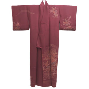 Kimono Wine red Ryusui Flower Silk #10536B3