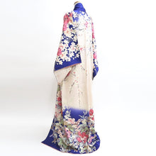 Load image into Gallery viewer, Kimono Blue Pale Pink Sakura Branch Hand painted Silk #9660J2
