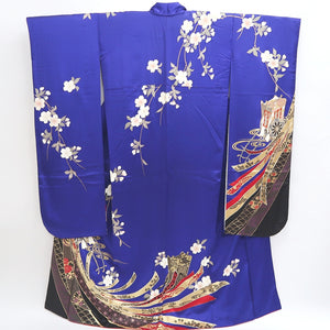 Furisode Blue Gold Sakura Tall Silk #9690J4