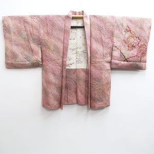 Haori Jacket Vintage(1950-1980) Reddish Pink Full Shibori Flower Silk #10205E1