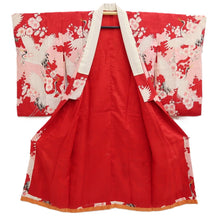 Load image into Gallery viewer, Juban Vintage(1950-1980) Red Pink Crane Birds Plum blossom Silk #10507B1
